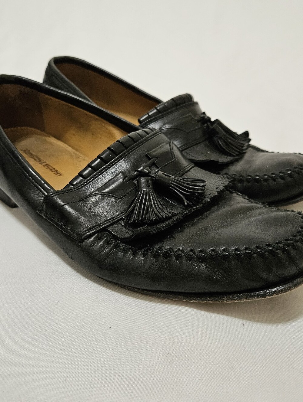 Johnston & Murphy Kiltie Tassel Loafers Black Mens 10.5 Slip On Shoes 15 0835